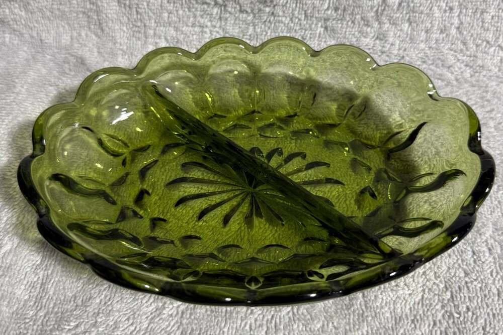 Anchor Hocking Divided Dish Avocado Green Glass